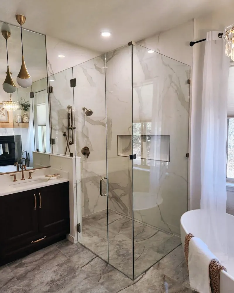 Bathroom with custom mirror and shower
