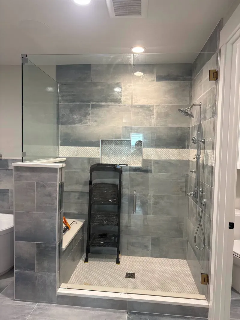 Gray tile walk-in shower