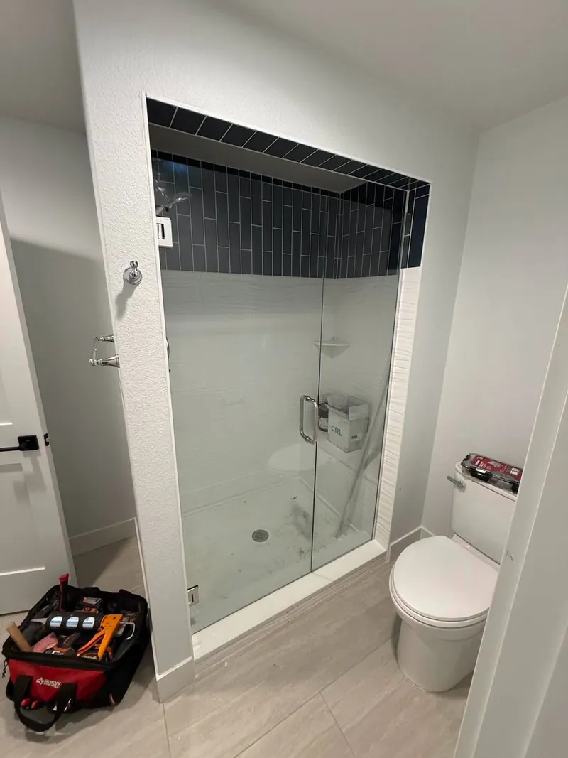 Shower with dark tile accent