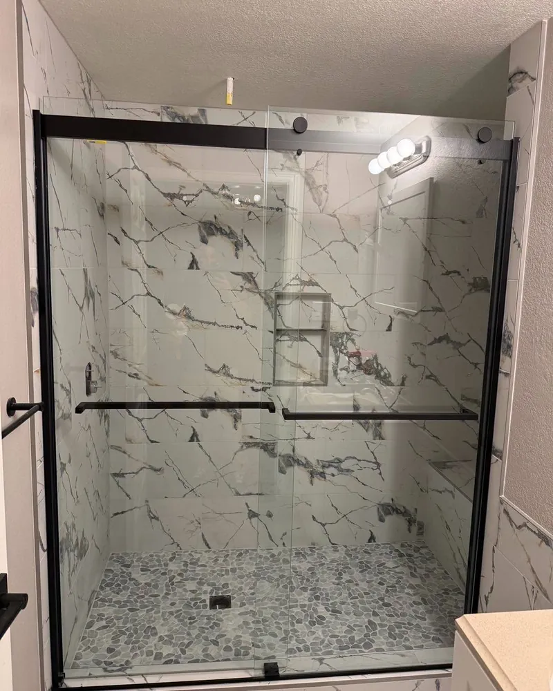 Matte black sliding shower door