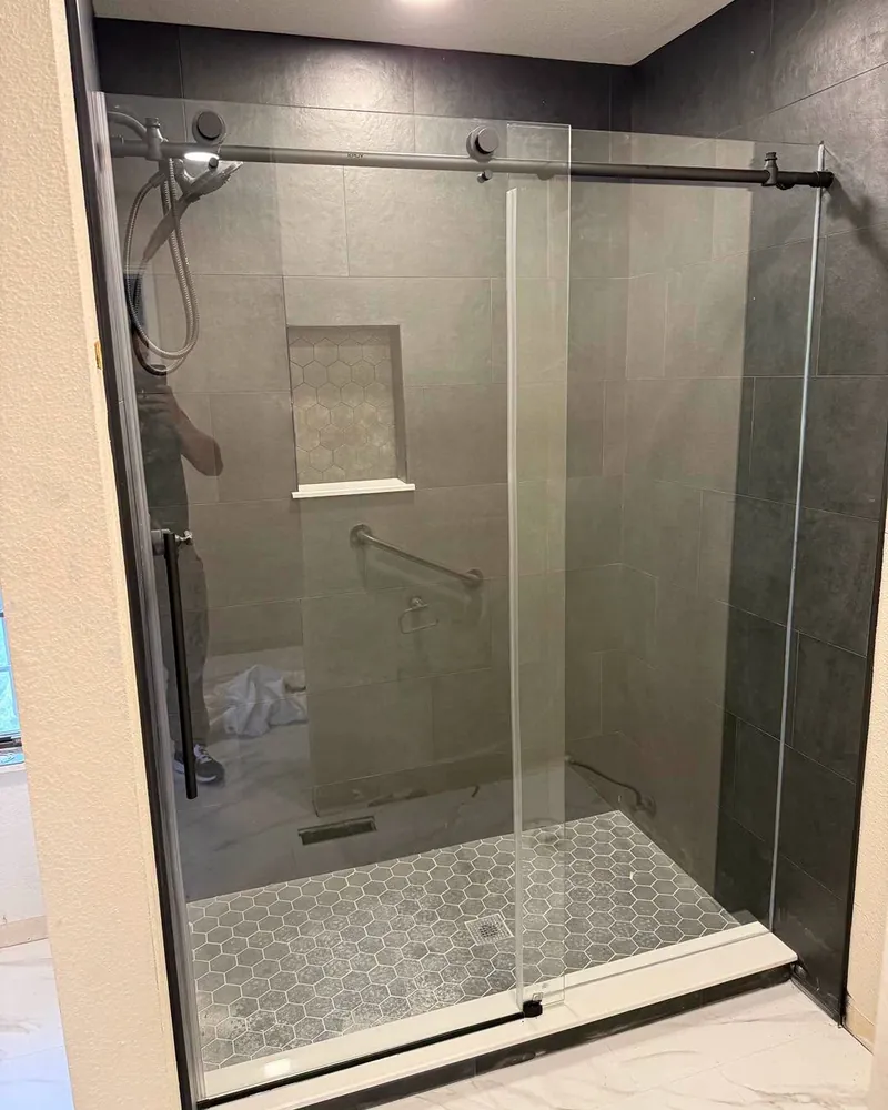 Sliding door on a walk-in shower